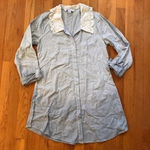 April Cornell Lace Collar Ombré Striped Button Down Tunic